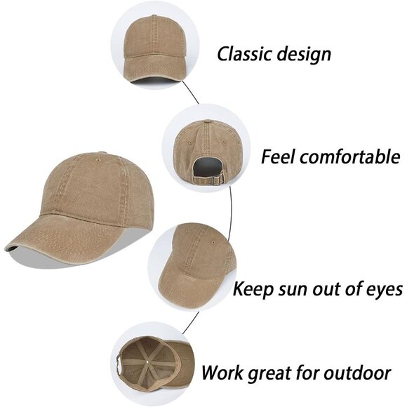 Unisex Washed-taupe Baseball Cap Cotton Fits Washed Denim Adjustable Hat - Picture 7 of 7